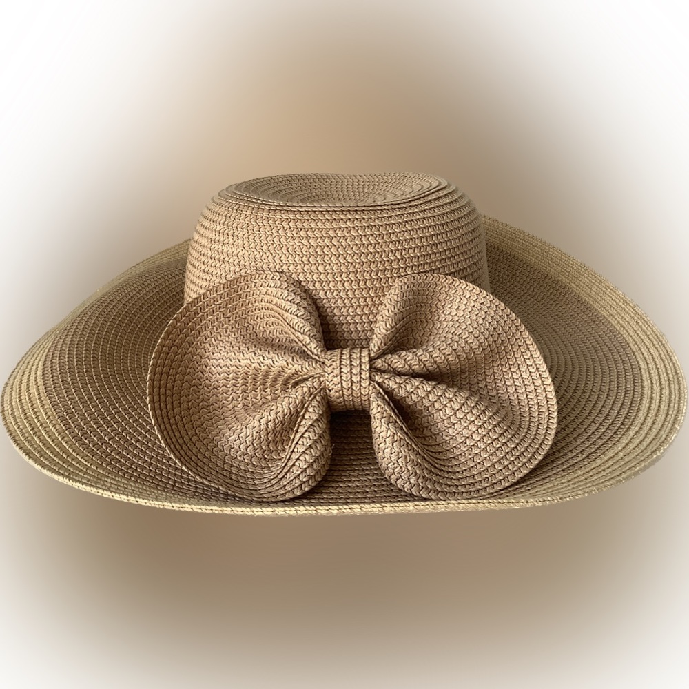 Straw Sun Hat with Bow - Beige